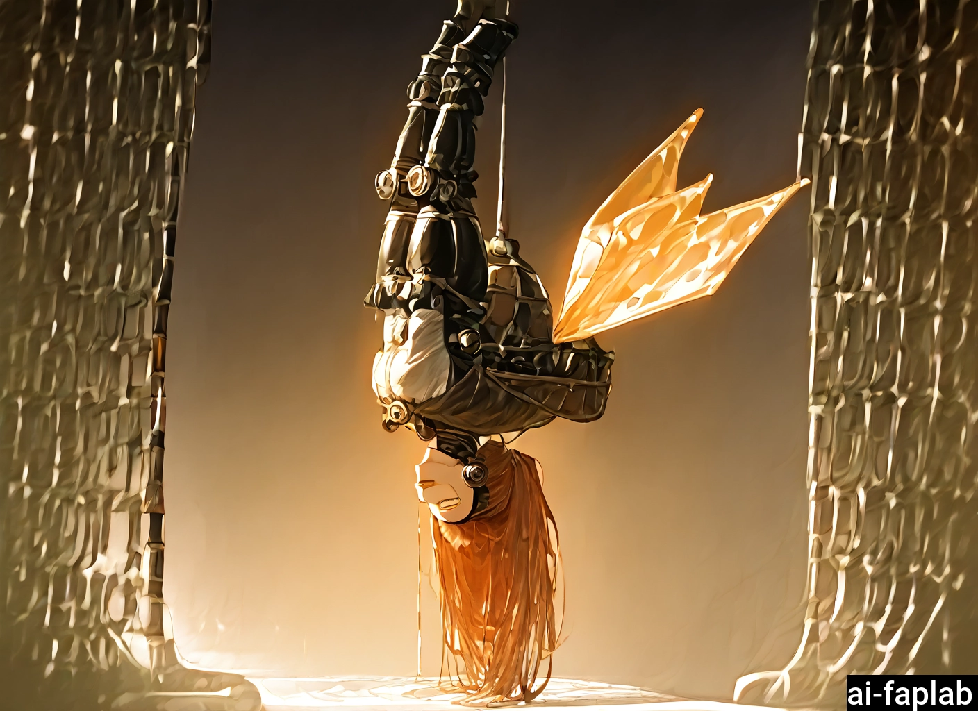 1girl, solo, long hair, wings, brown hair, upside-down · Yamete.gg
