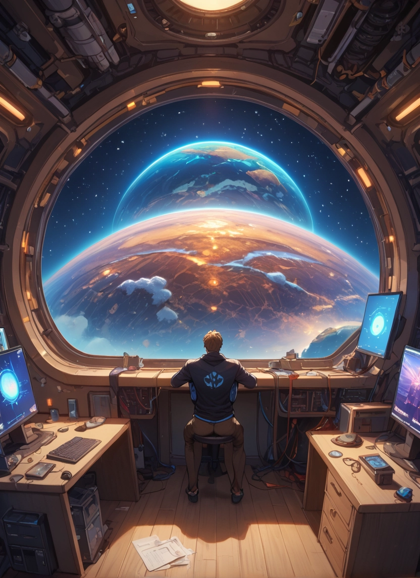 1boy, male focus, planet, space, ass, monitor · Yamete.gg