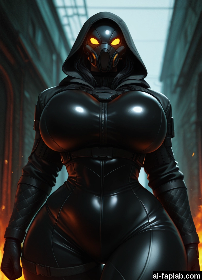 1girl, breasts, bodysuit, mask, hood, solo · Yamete.gg