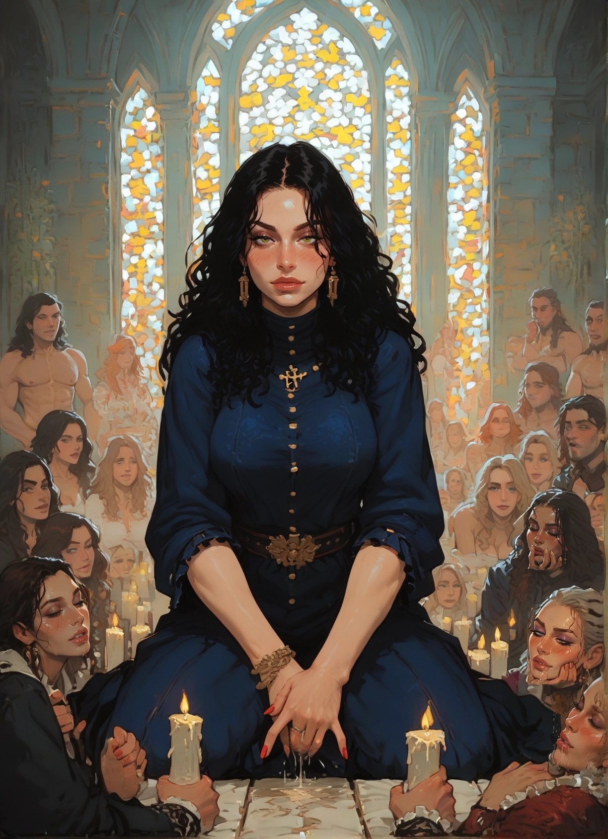 jewelry, black hair, candle, multiple girls, earrings, ring · Yamete.gg