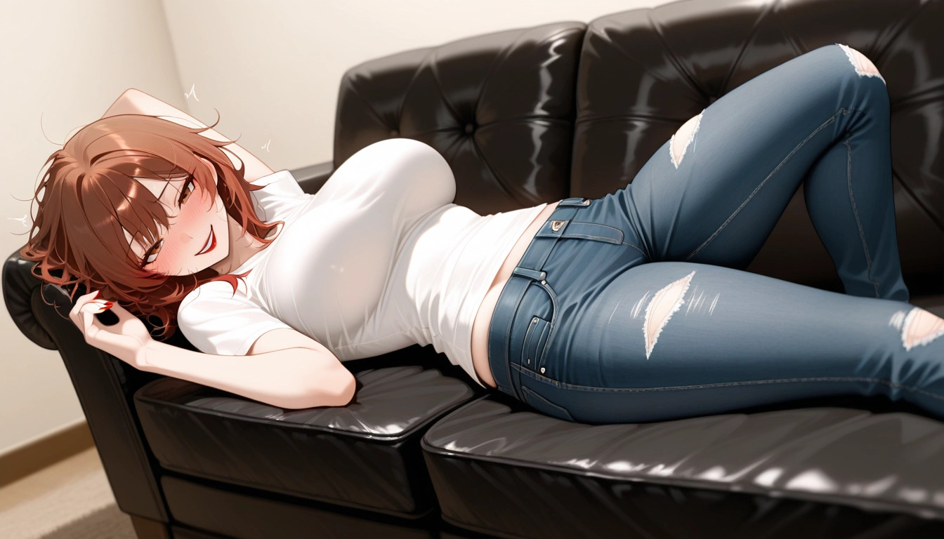 1girl, denim, pants, jeans, solo, shirt · Yamete.gg