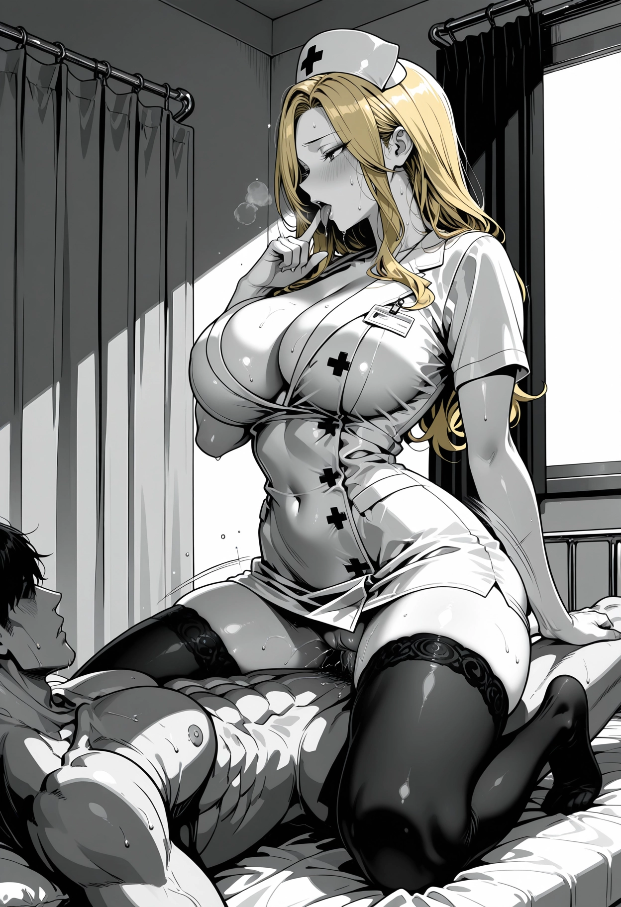 breasts, thighhighs, nurse cap, blonde hair, 1girl, nurse · Yamete.gg