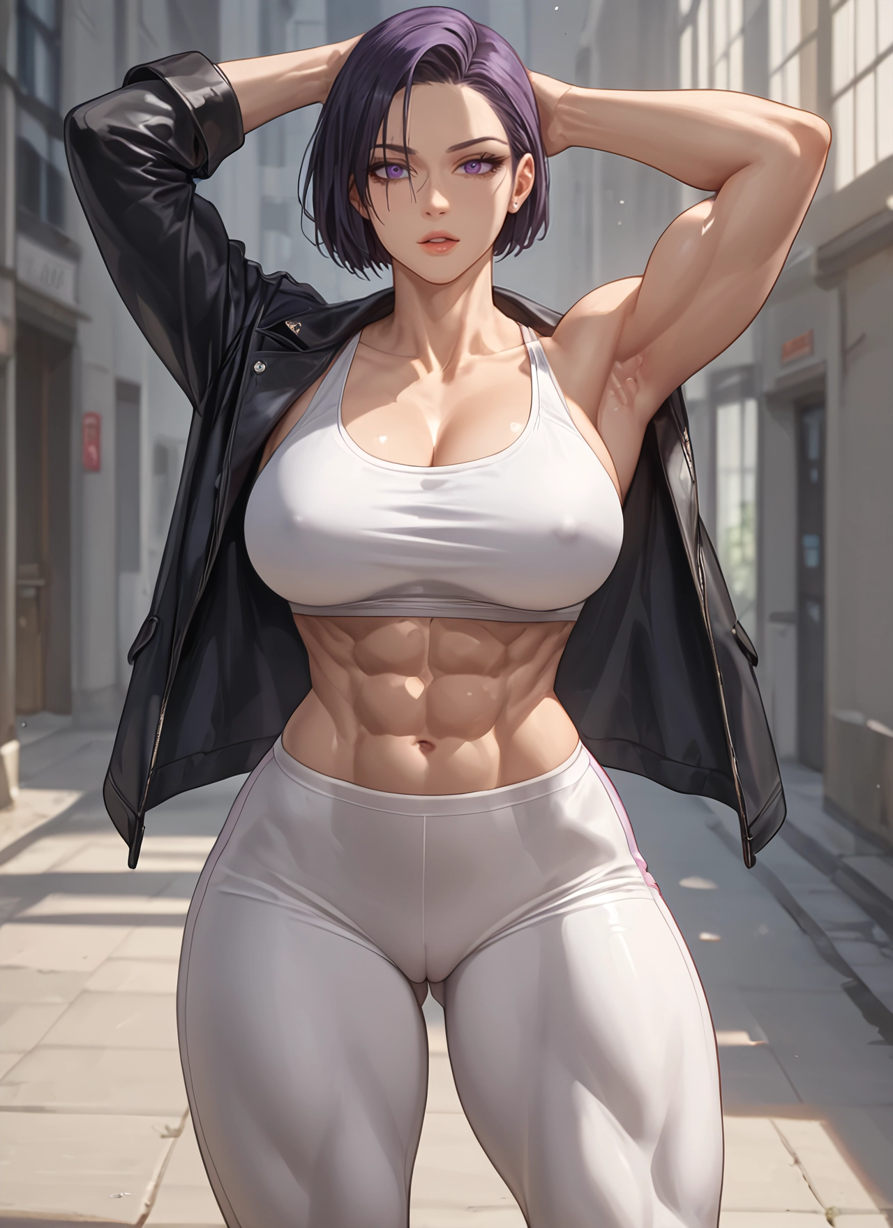 1girl, breasts, abs, short hair, armpits, muscular · Yamete.gg