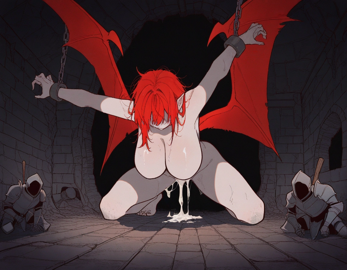 1girl, breasts, red hair, wings, nude, cum · Yamete.gg