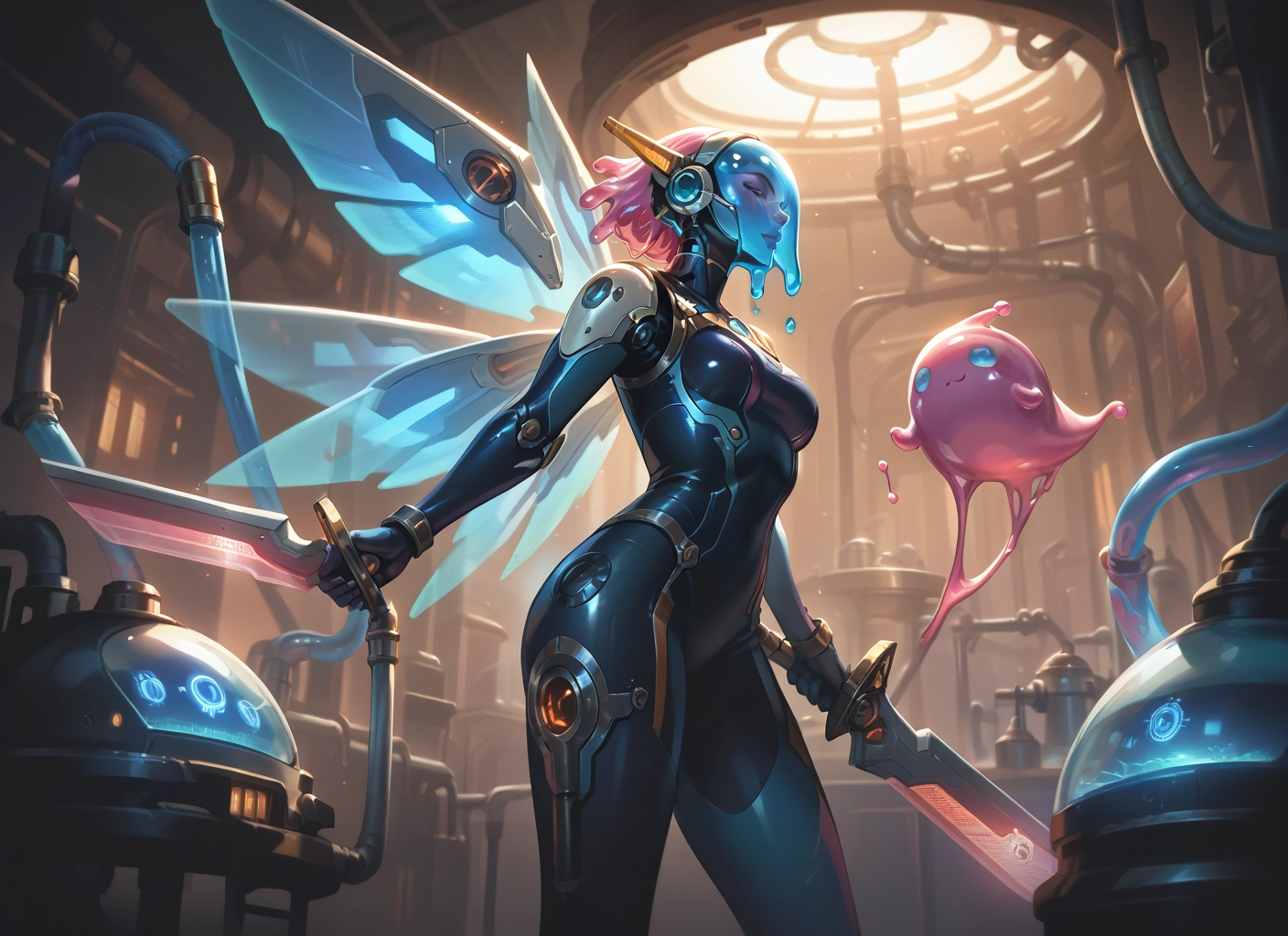 weapon, 1girl, sword, wings, holding, holding weapon · Yamete.gg