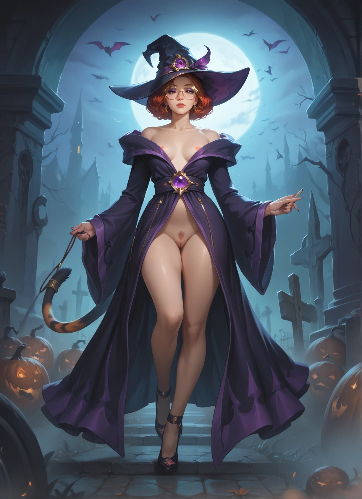 1girl, breasts, hat, solo, witch hat, glasses · Yamete.gg