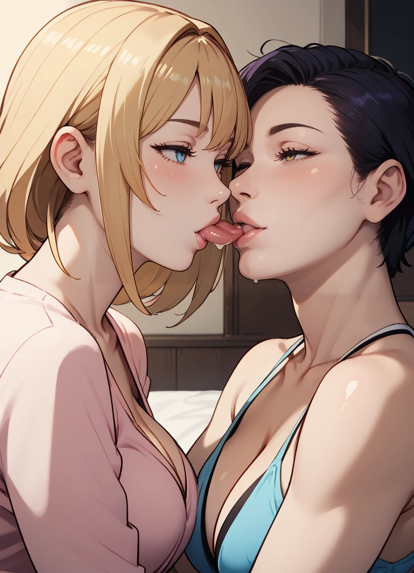 breasts, multiple girls, 2girls, tongue, nipples, yuri
