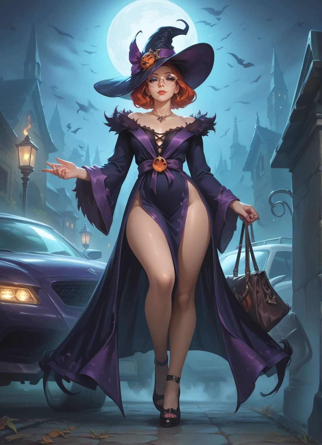 1girl, hat, moon, witch hat, motor vehicle, ground vehicle · Yamete.gg