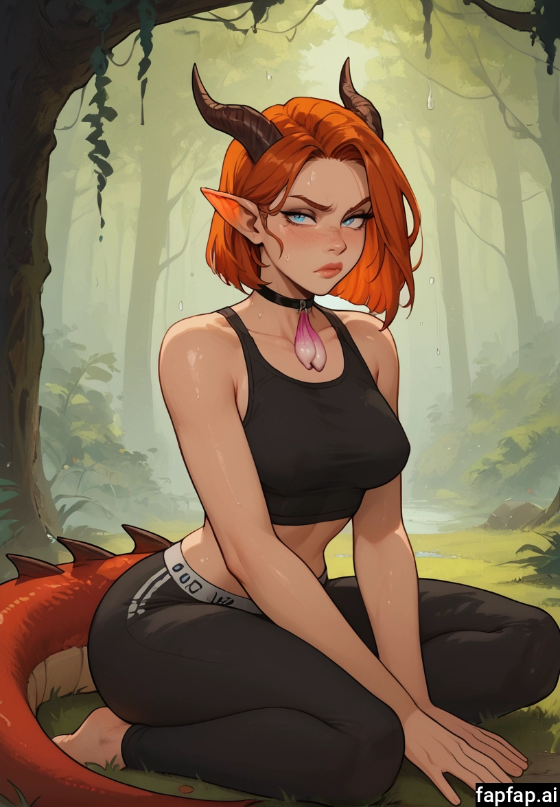 1girl, tail, horns, solo, used condom, pointy ears