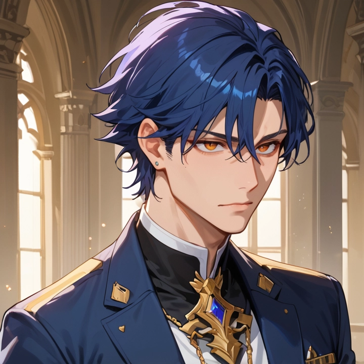 1boy, male focus, solo, jewelry, earrings, blue hair
