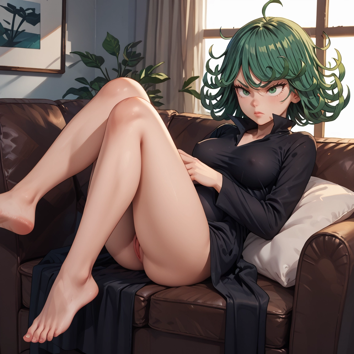 1girl, solo, barefoot, breasts, pussy, green eyes · Yamete.gg