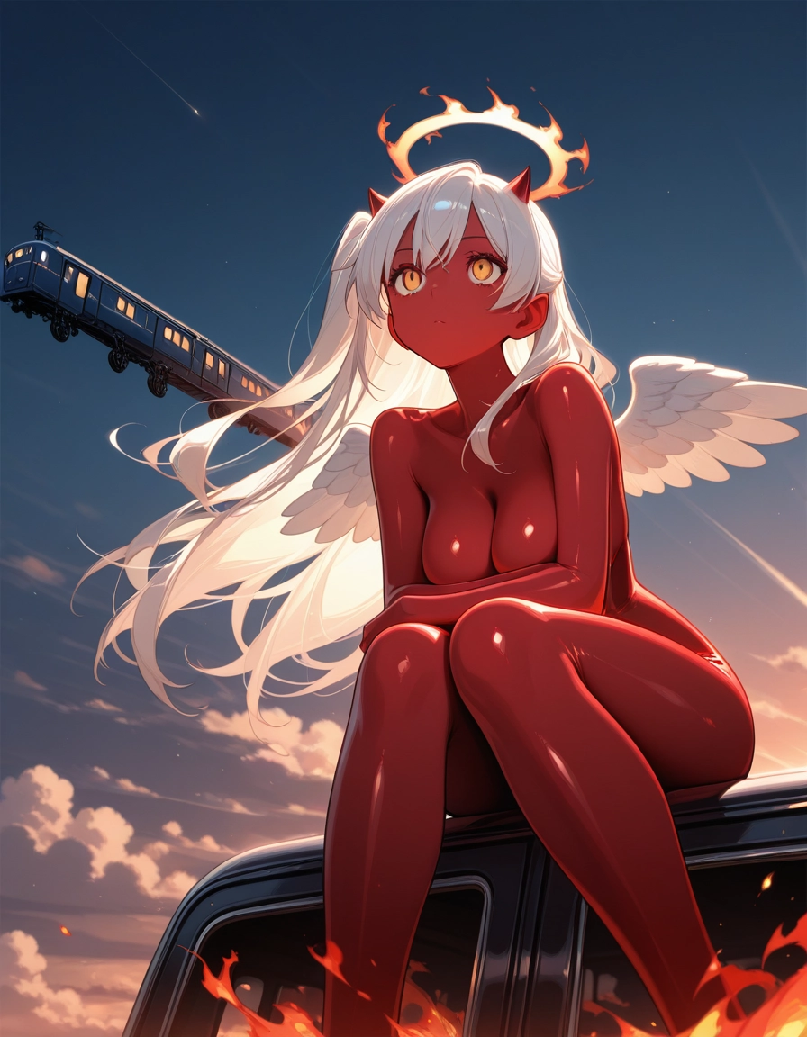 1girl, breasts, wings, long hair, horns, solo · Yamete.gg