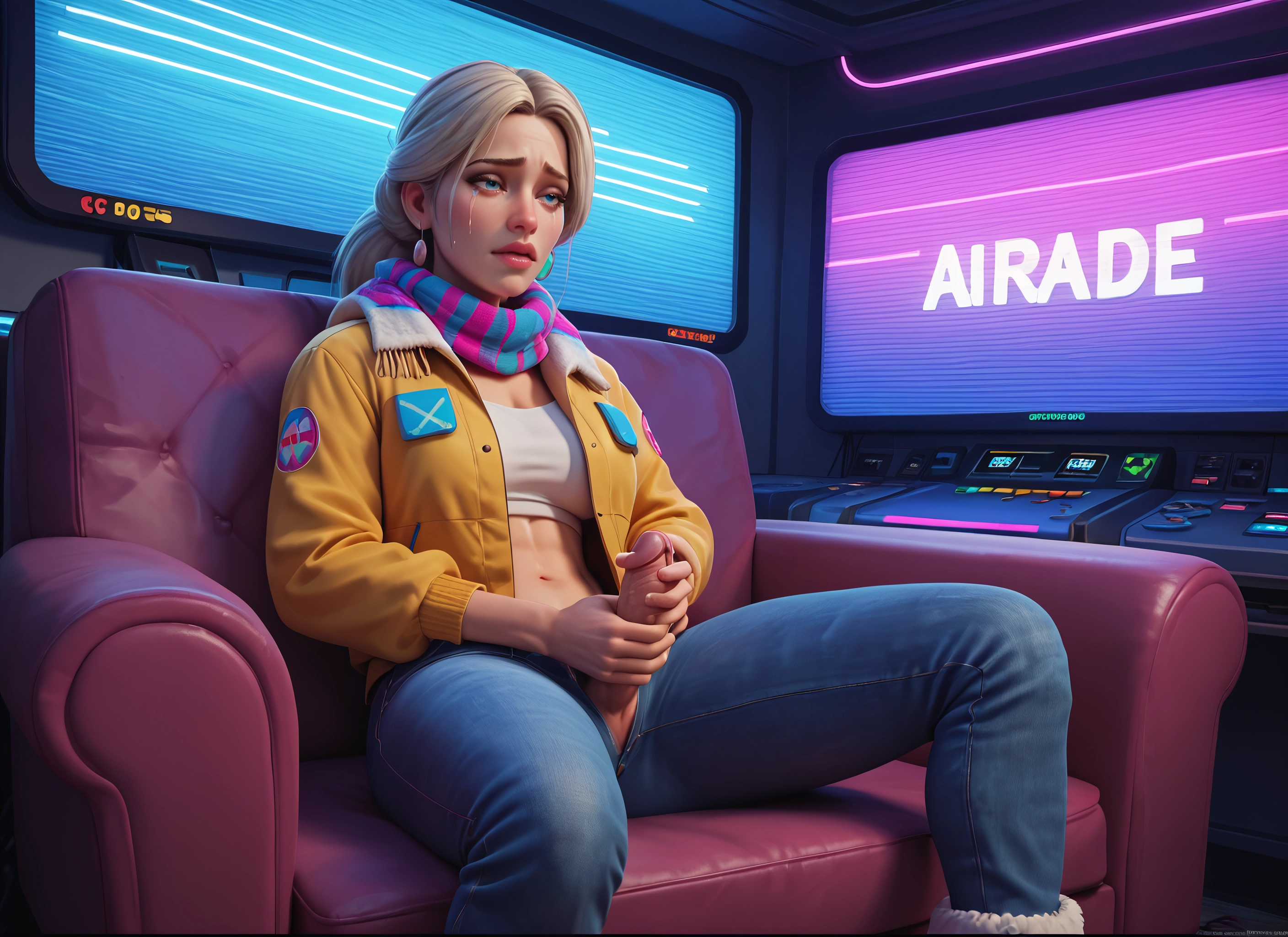 futanari, solo, 1girl, penis, scarf, masturbation · Yamete.gg