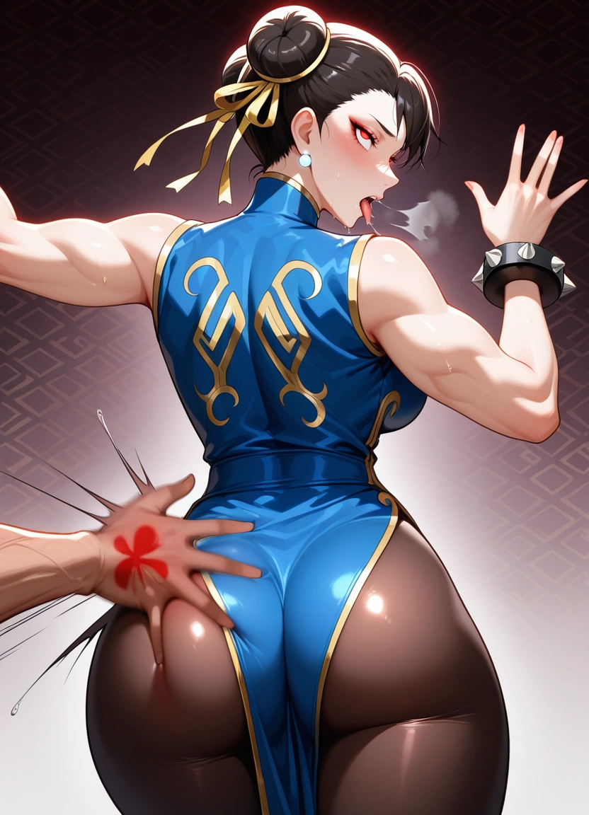 1girl, chun-li, jewelry, ass, 1boy, chinese clothes
