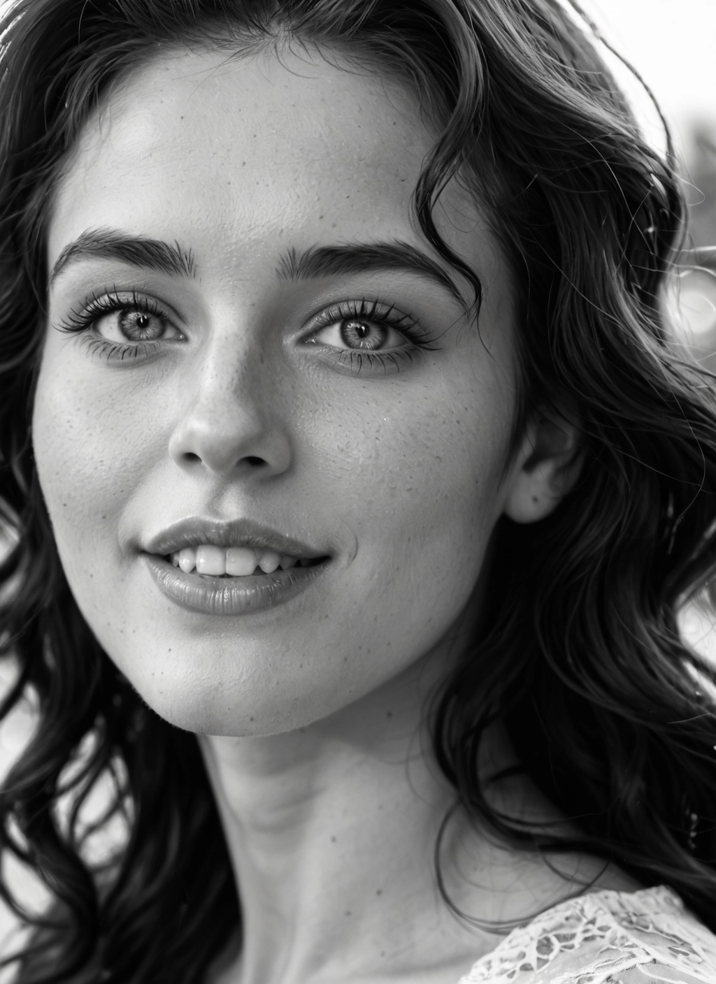 monochrome, 1girl, greyscale, solo, realistic, lips · Yamete.gg