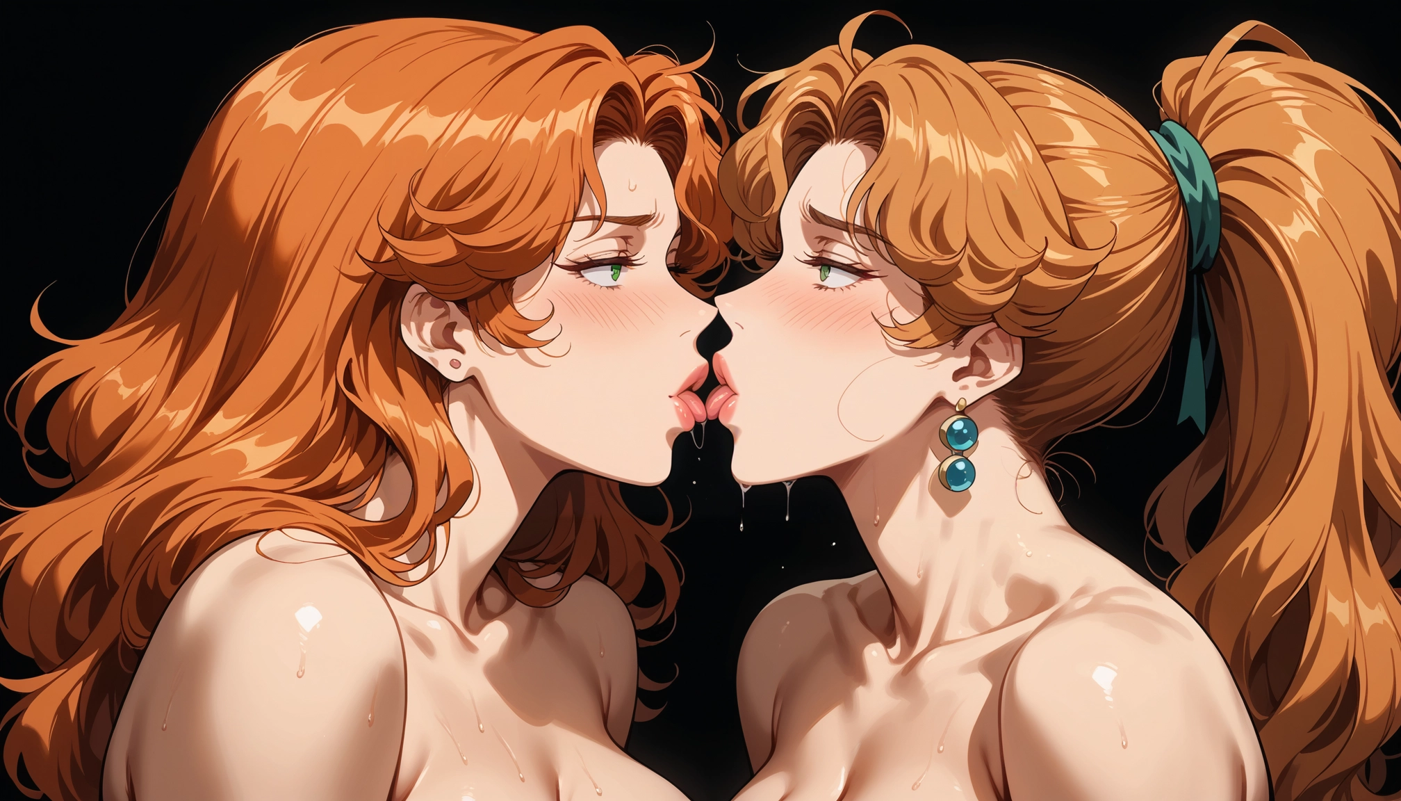 multiple girls, 2girls, green eyes, jewelry, earrings, yuri · Yamete.gg