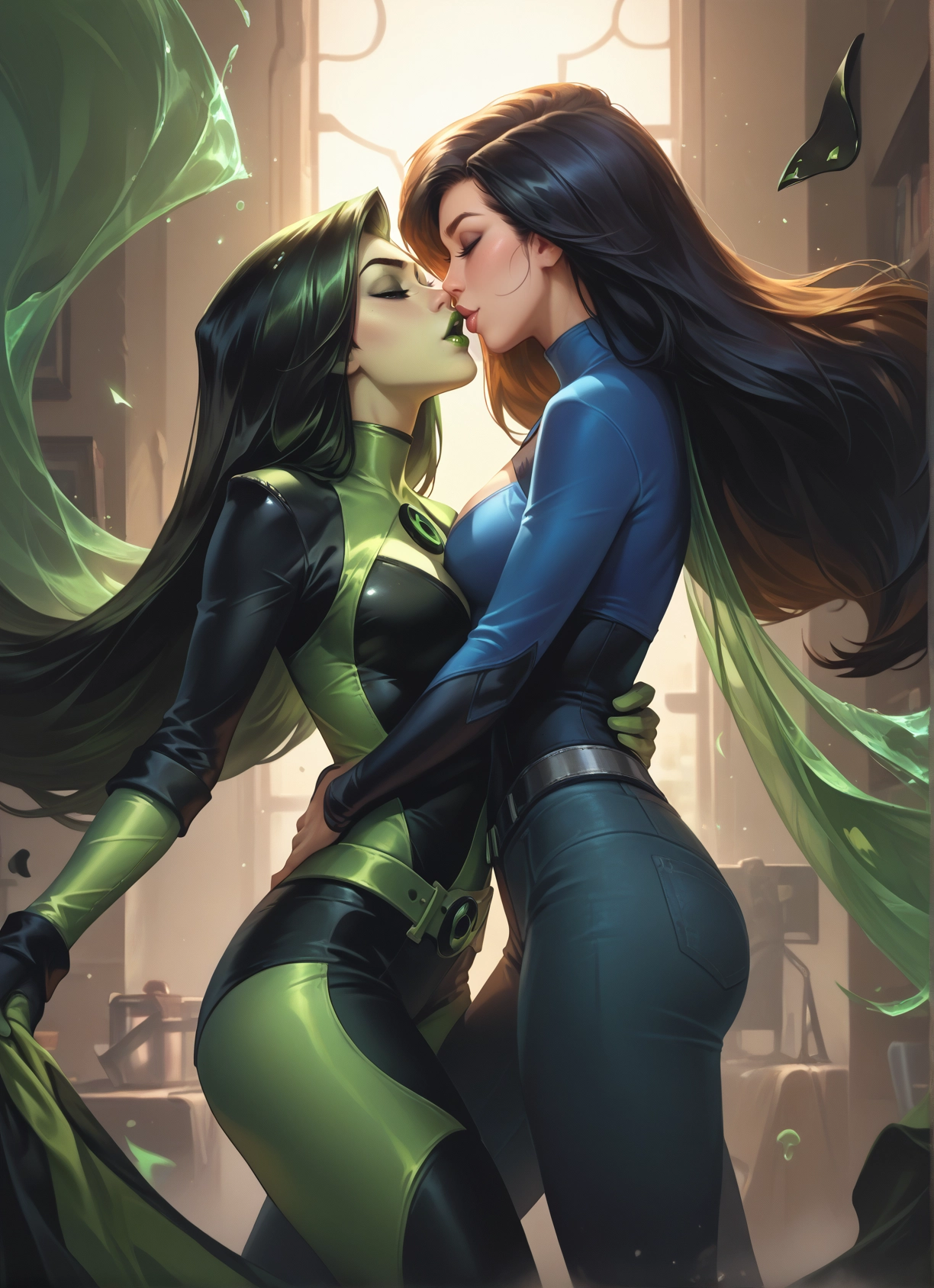 multiple girls, 2girls, yuri, breasts, bodysuit, long hair · Yamete.gg