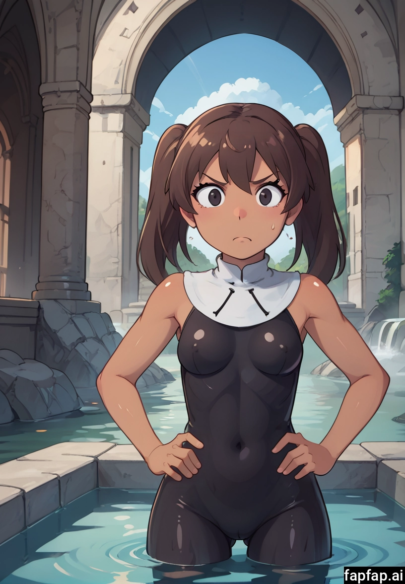 1girl, solo, hands on hips, twintails, breasts, water · Yamete.gg