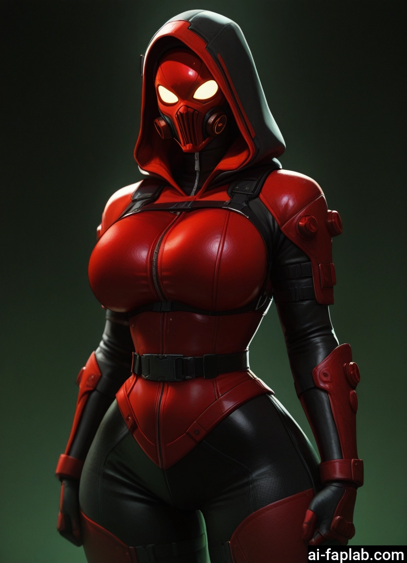 1girl, breasts, solo, bodysuit, hood, mask