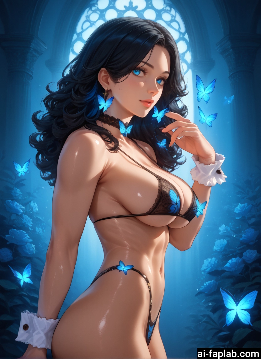 1girl, breasts, bug, butterfly, blue eyes, jewelry