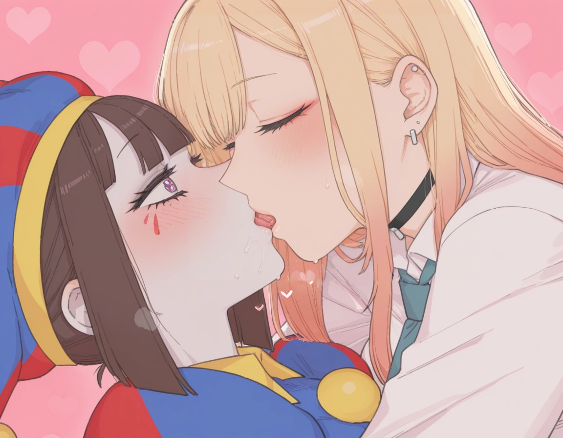 multiple girls, 2girls, yuri, kitagawa marin, blonde hair, kiss · Yamete.gg