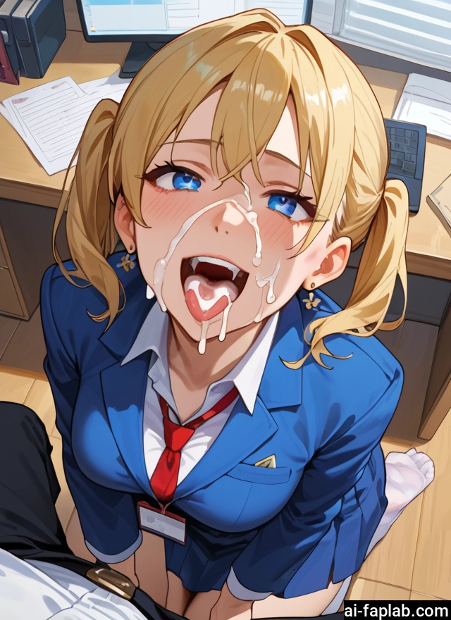 1girl, blue eyes, cum, blonde hair, twintails, open mouth