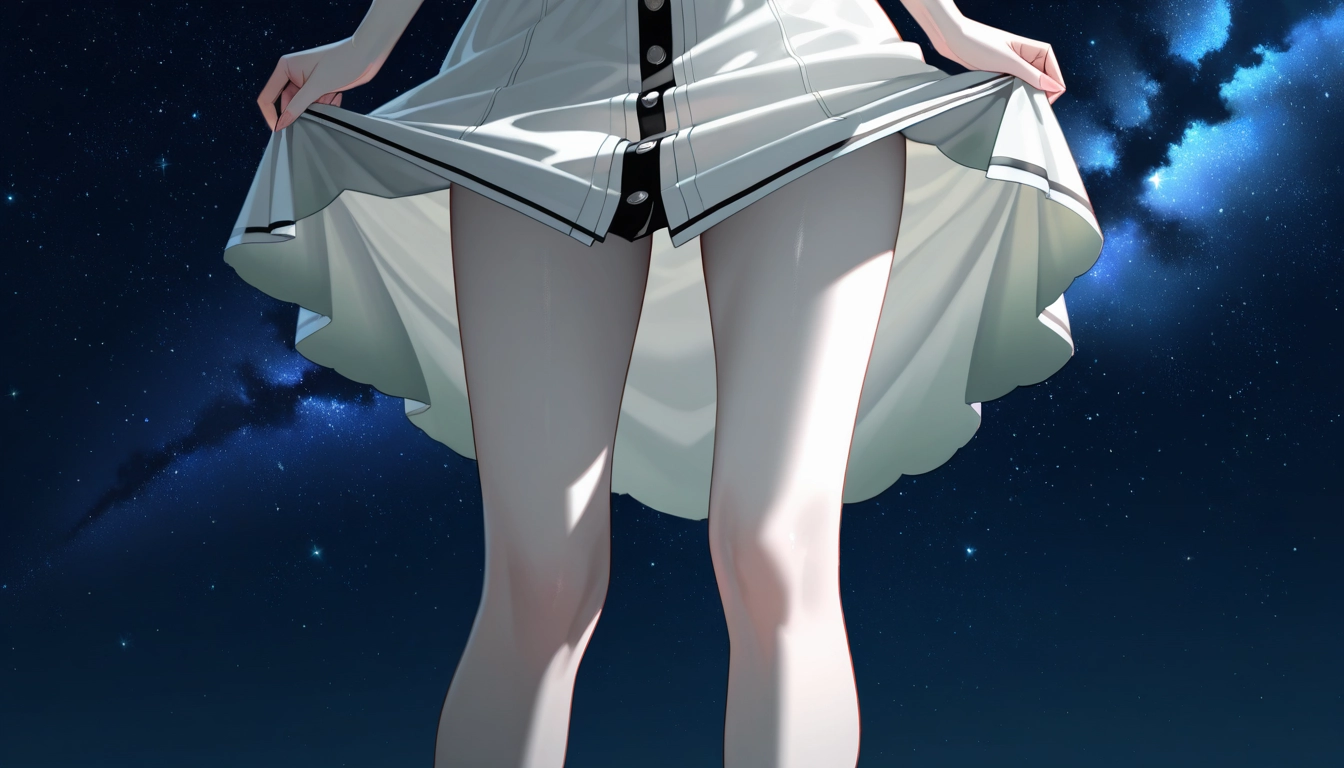 1girl, solo, sky, lower body, night, star (sky) · Yamete.gg