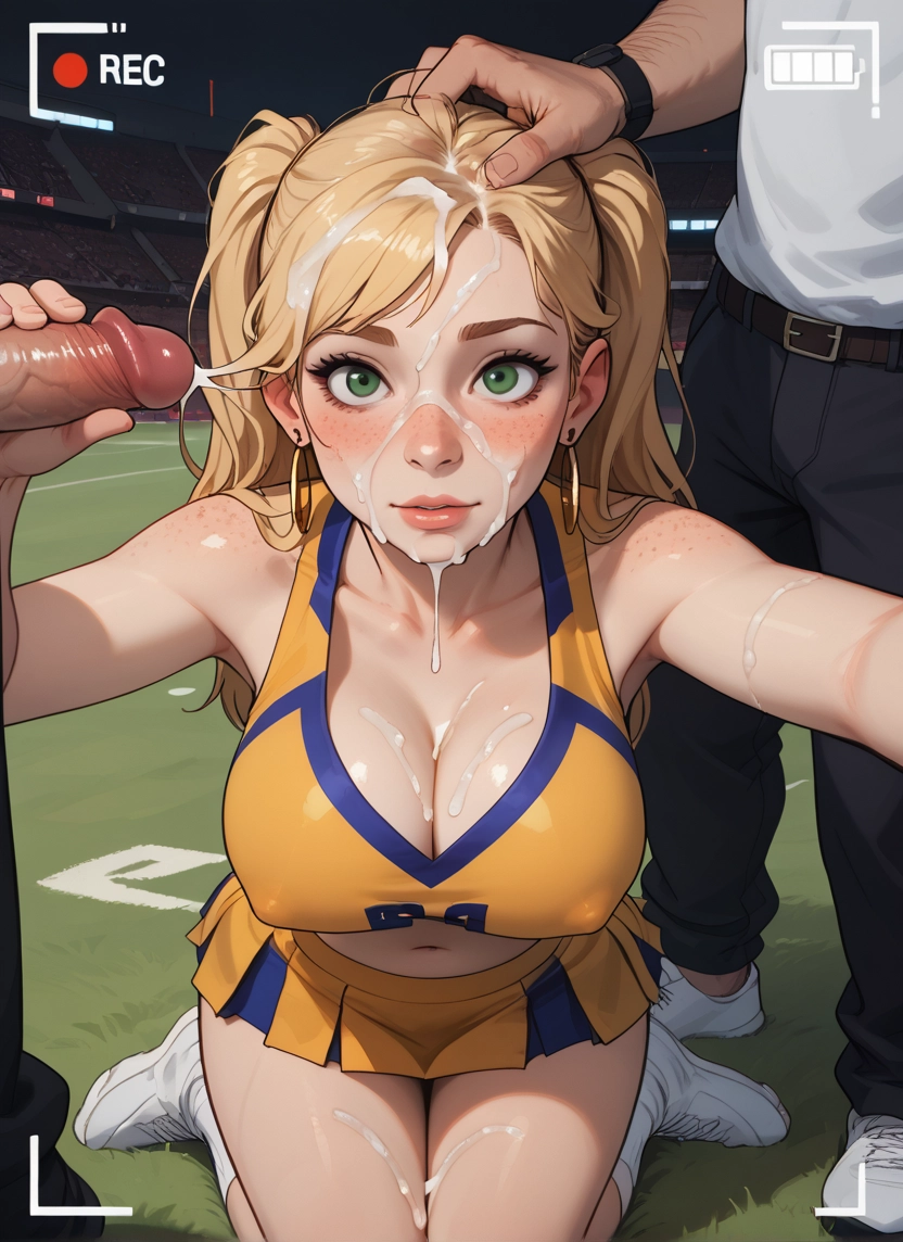 1girl, breasts, penis, cum, blonde hair, green eyes · Yamete.gg