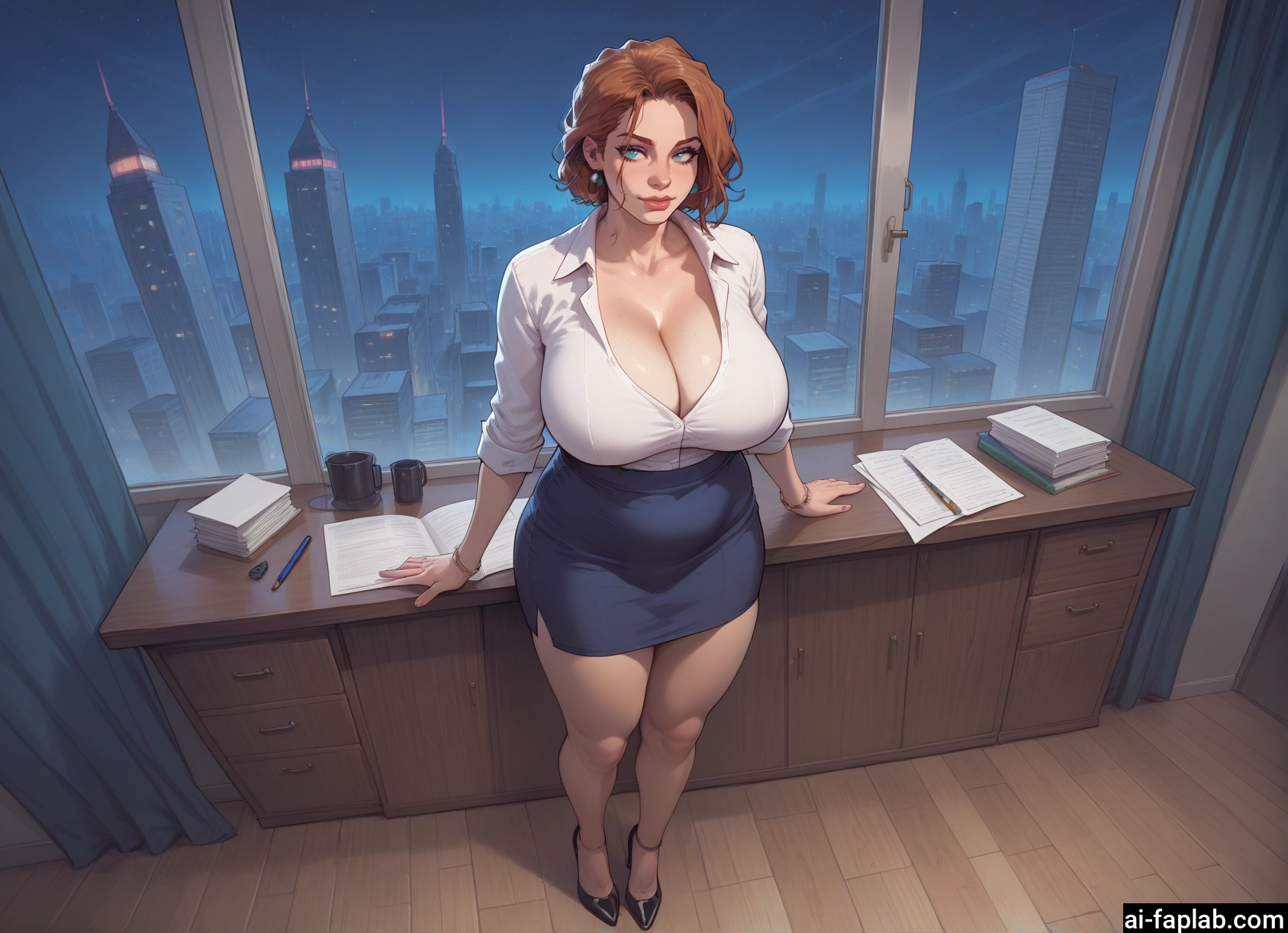 1girl, breasts, skirt, cleavage, jewelry, blue eyes · Yamete.gg