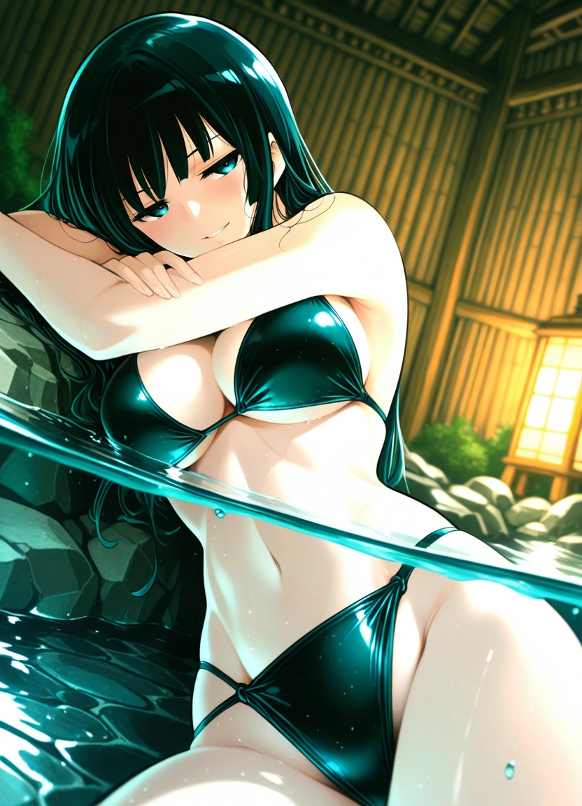 1girl, breasts, swimsuit, bikini, solo, partially submerged · Yamete.gg