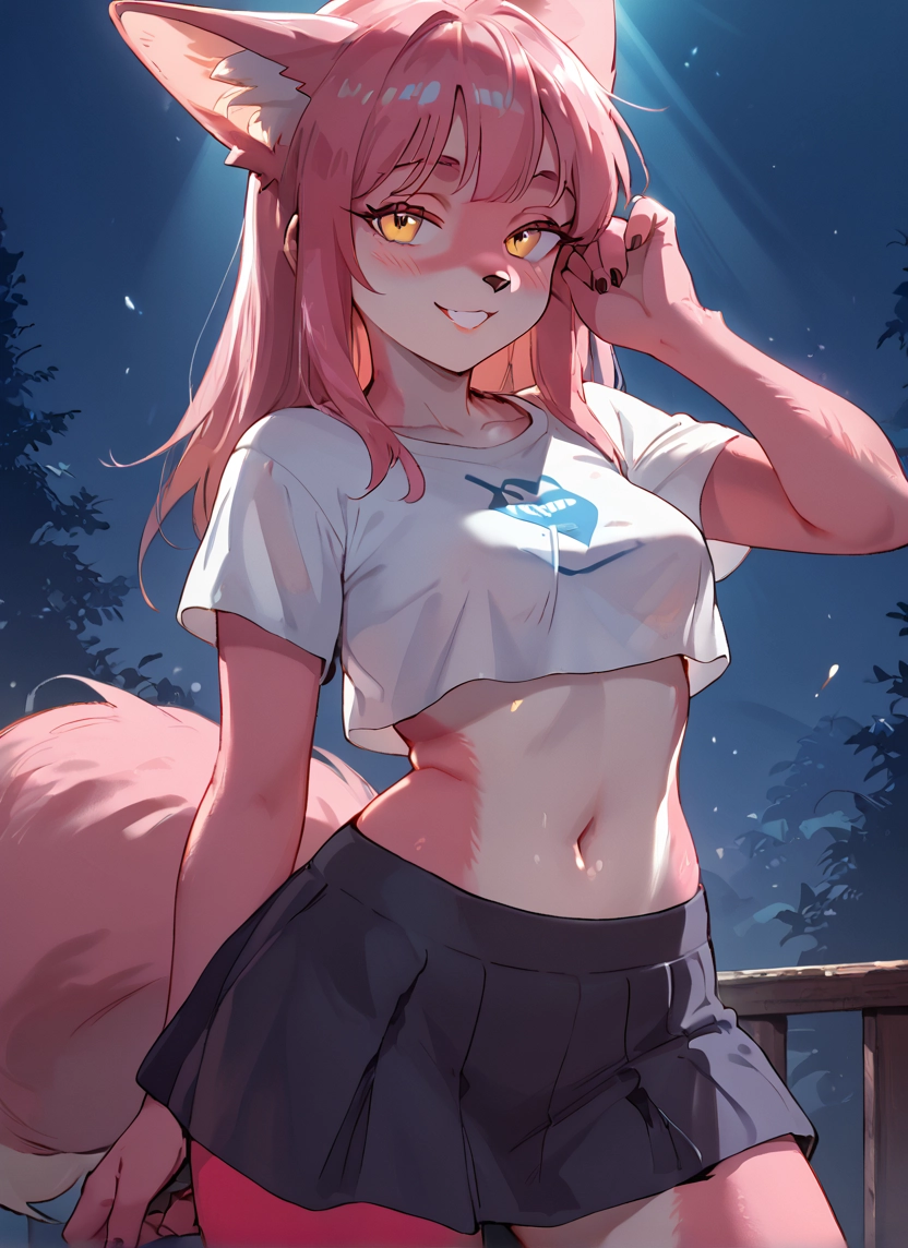 1girl, animal ears, skirt, solo, tail, pink hair · Yamete.gg