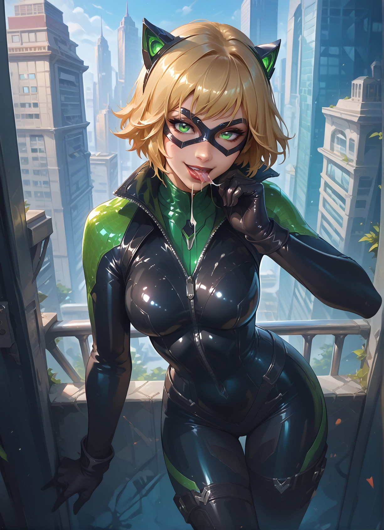 1girl, bodysuit, solo, green eyes, short hair, looking at viewer · Yamete.gg