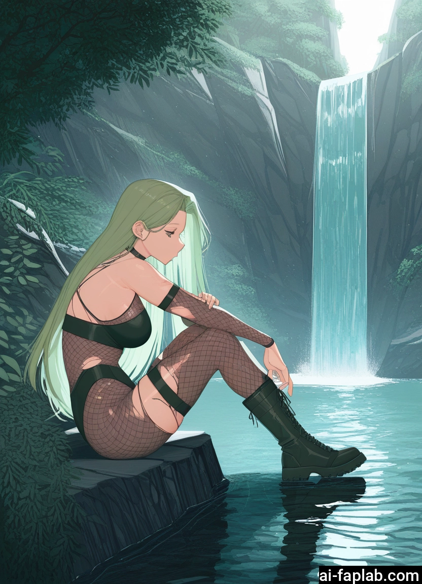 1girl, long hair, boots, water, solo, torn clothes