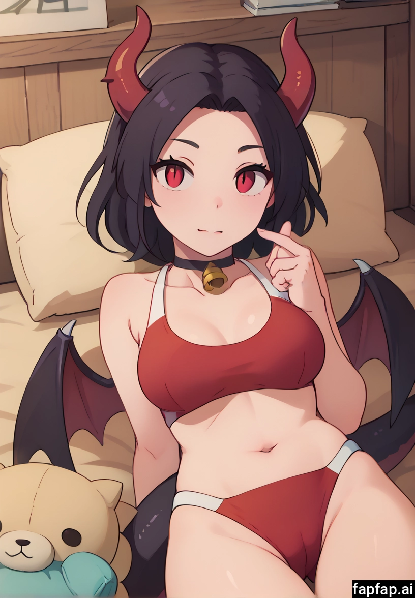 1girl, horns, breasts, solo, red eyes, tail · Yamete.gg