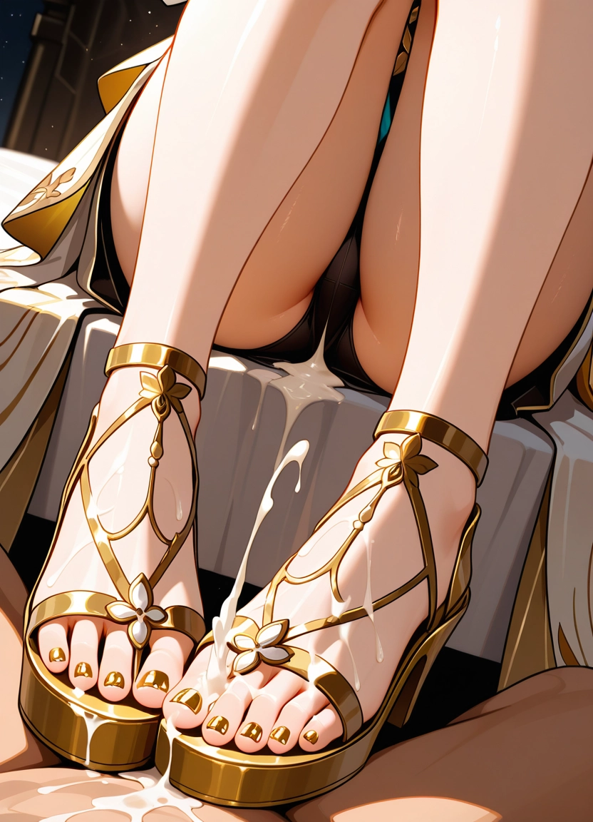 1girl, 1boy, hetero, cum, feet, toes