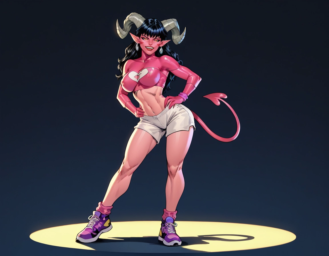 1girl, solo, horns, jewelry, tail, breasts · Yamete.gg