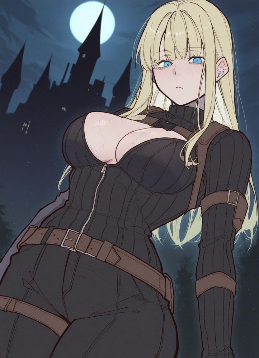 1girl, breasts, blue eyes, moon, blonde hair, solo · Yamete.gg