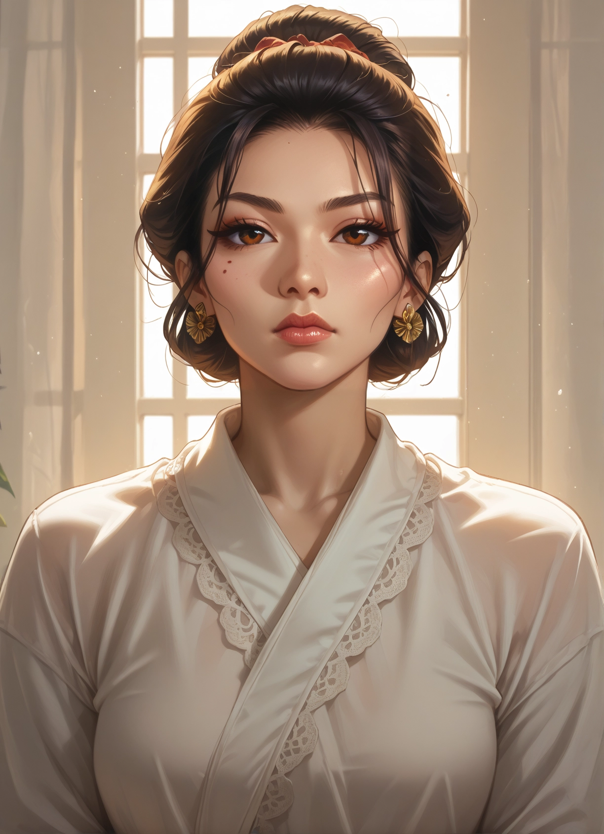 1girl, solo, jewelry, earrings, brown eyes, looking at viewer · Yamete.gg