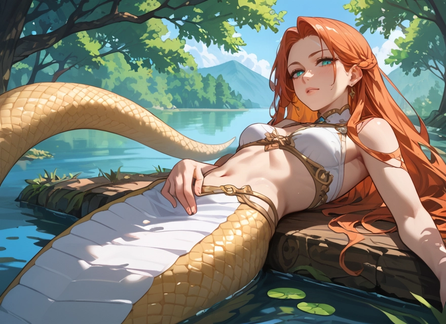 1girl, solo, long hair, monster girl, navel, jewelry · Yamete.gg