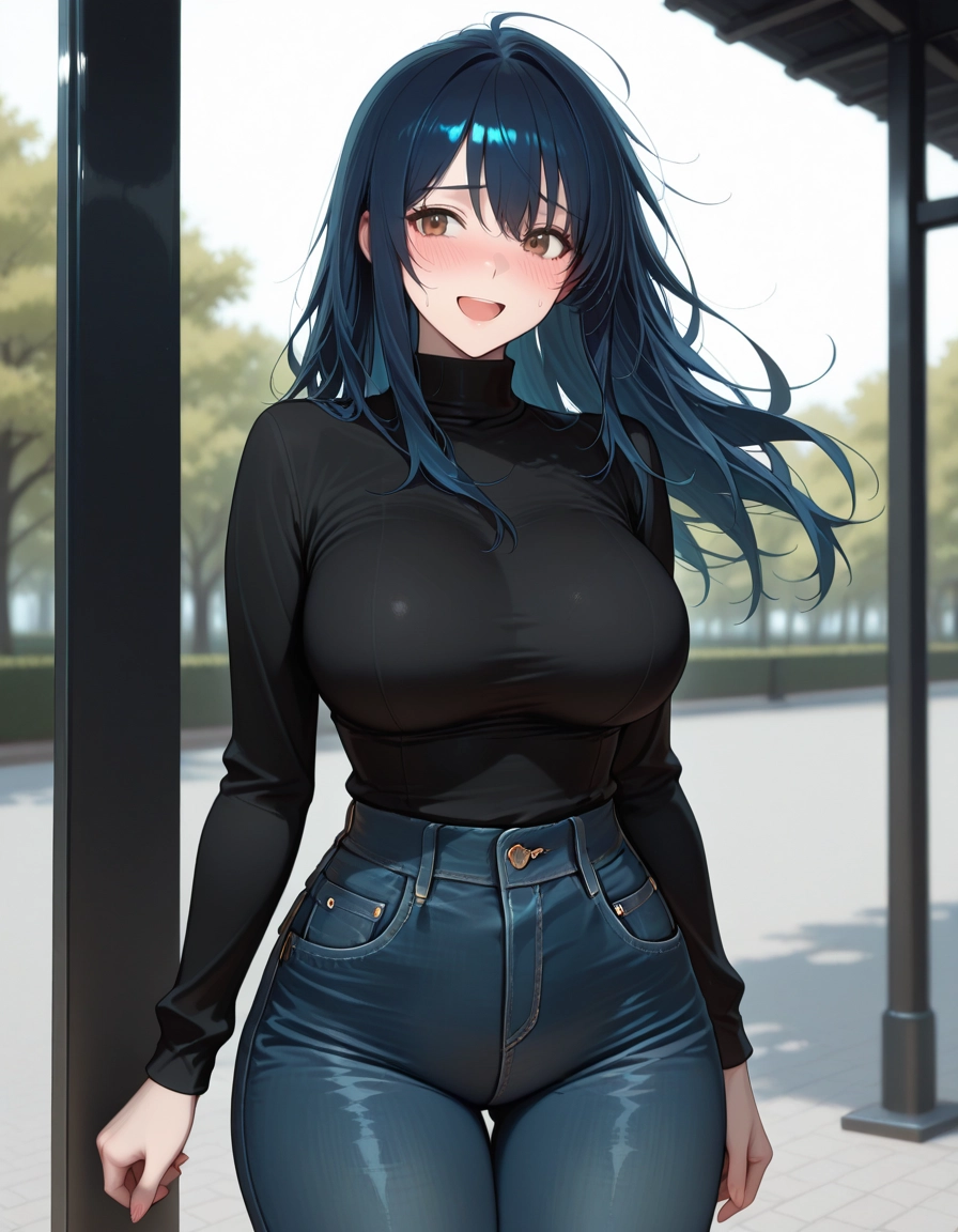 1girl, denim, pants, jeans, breasts, solo · Yamete.gg