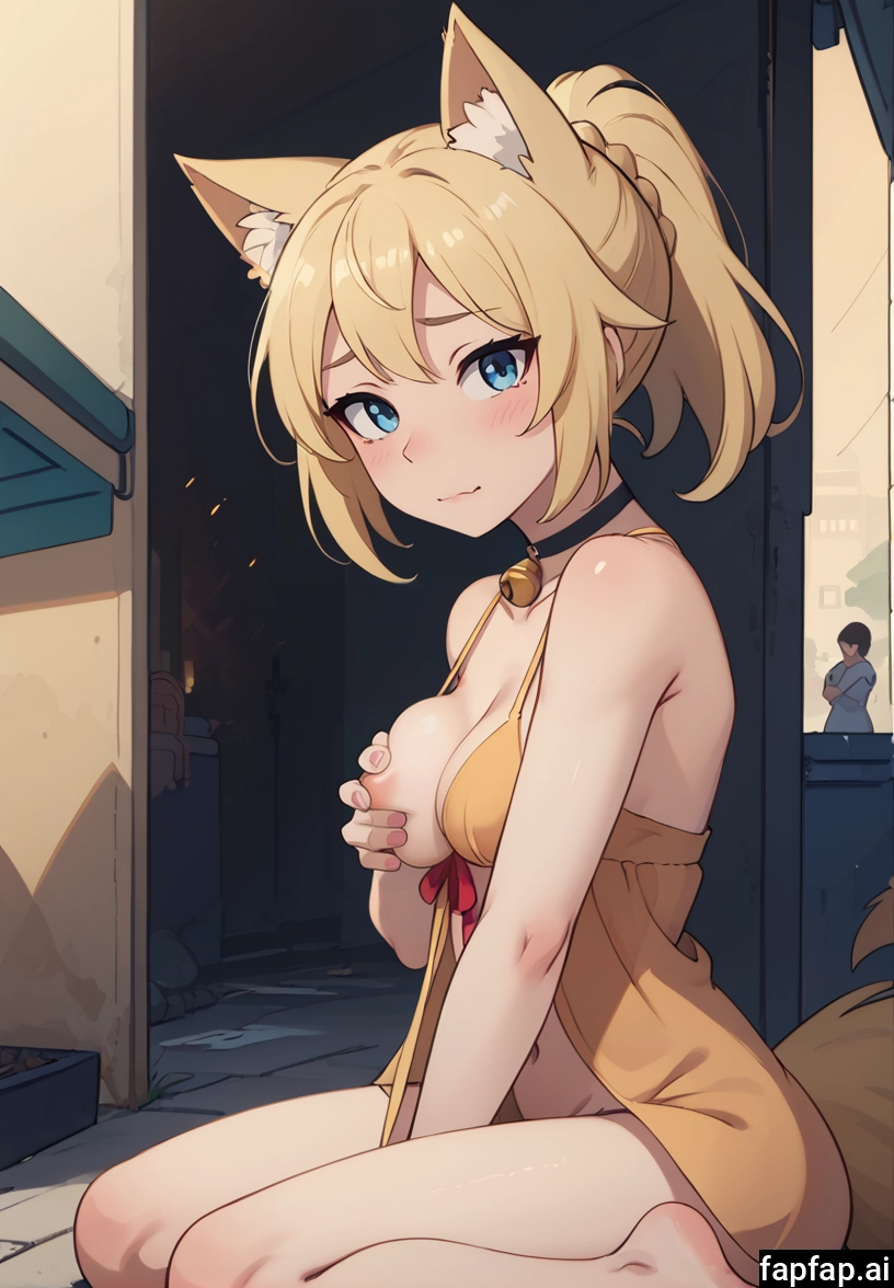 breasts, animal ears, blue eyes, bell, looking at viewer, blonde hair · Yamete.gg