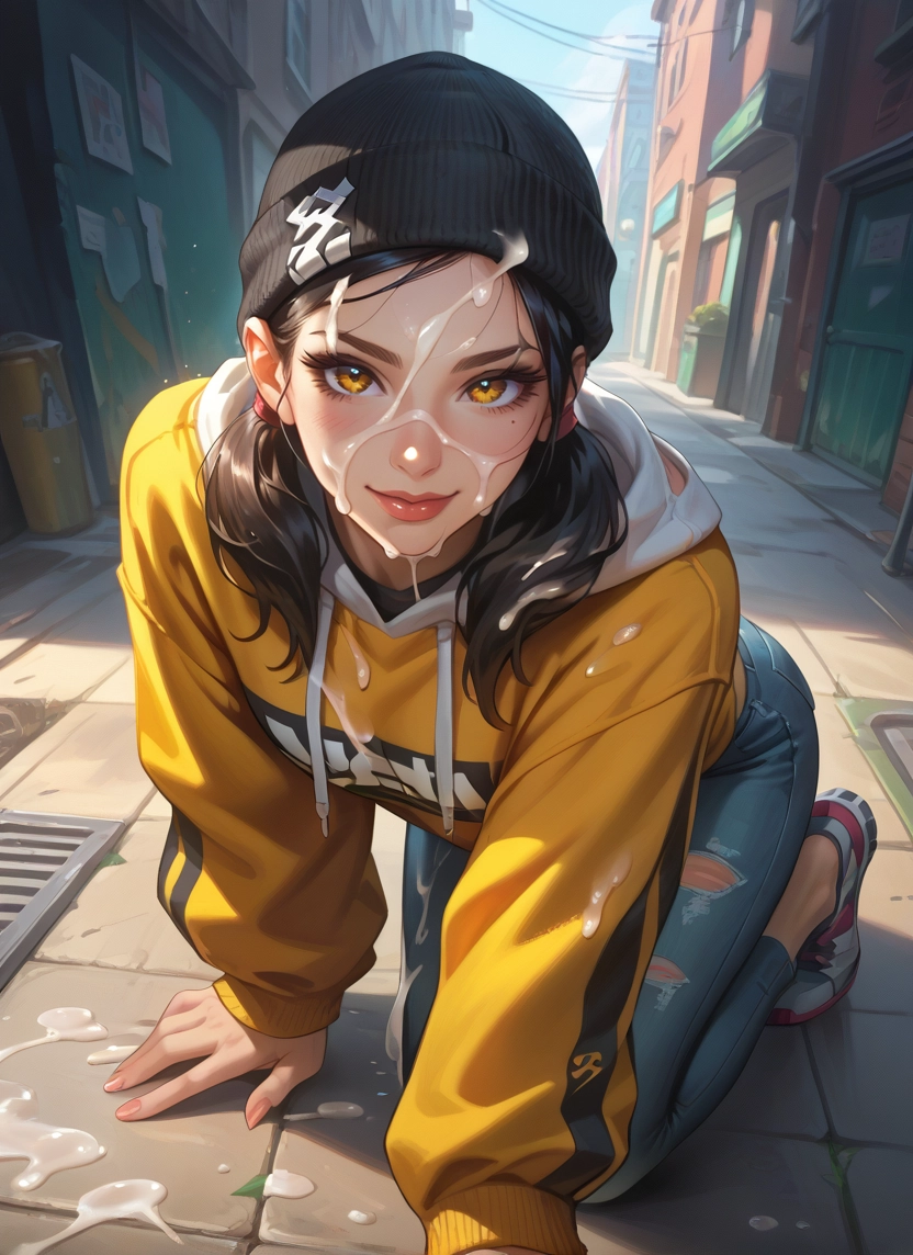 1girl, solo, hood, hat, looking at viewer, denim · Yamete.gg