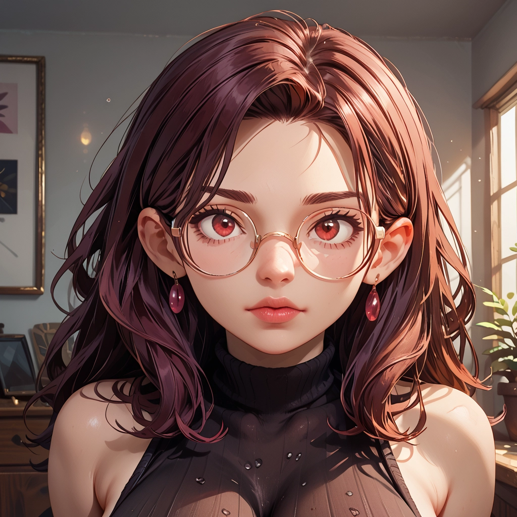 1girl, jewelry, solo, earrings, glasses, brown hair · Yamete.gg