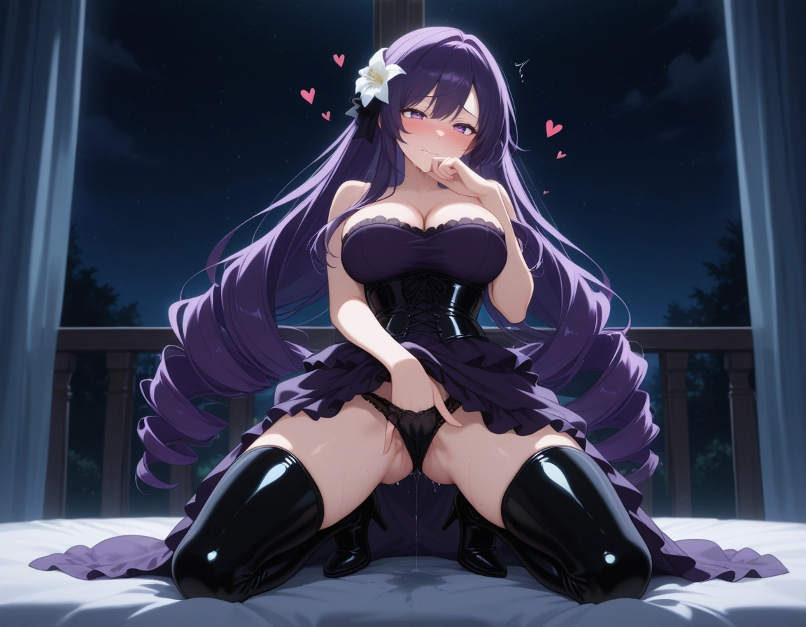 1girl, underwear, solo, panties, black panties, thighhighs