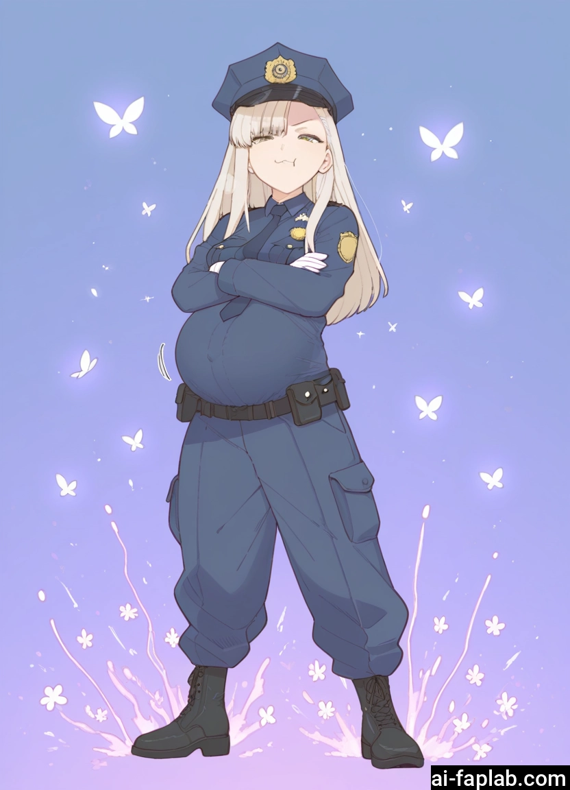 1girl, uniform, police, gloves, crossed arms, police uniform