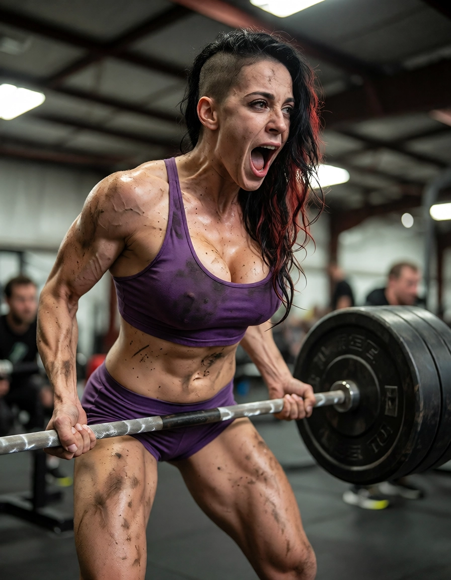 breasts, 1girl, exercise, gym, open mouth, shorts · Yamete.gg