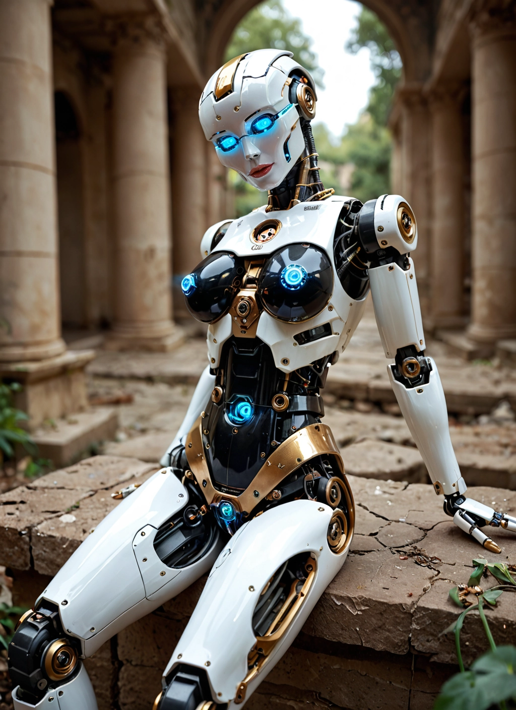 1girl, solo, robot, humanoid robot, sitting, robot joints · Yamete.gg
