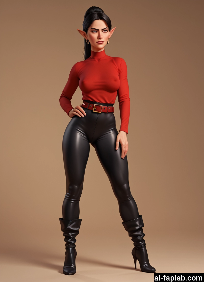 1girl, solo, pointy ears, boots, jewelry, breasts