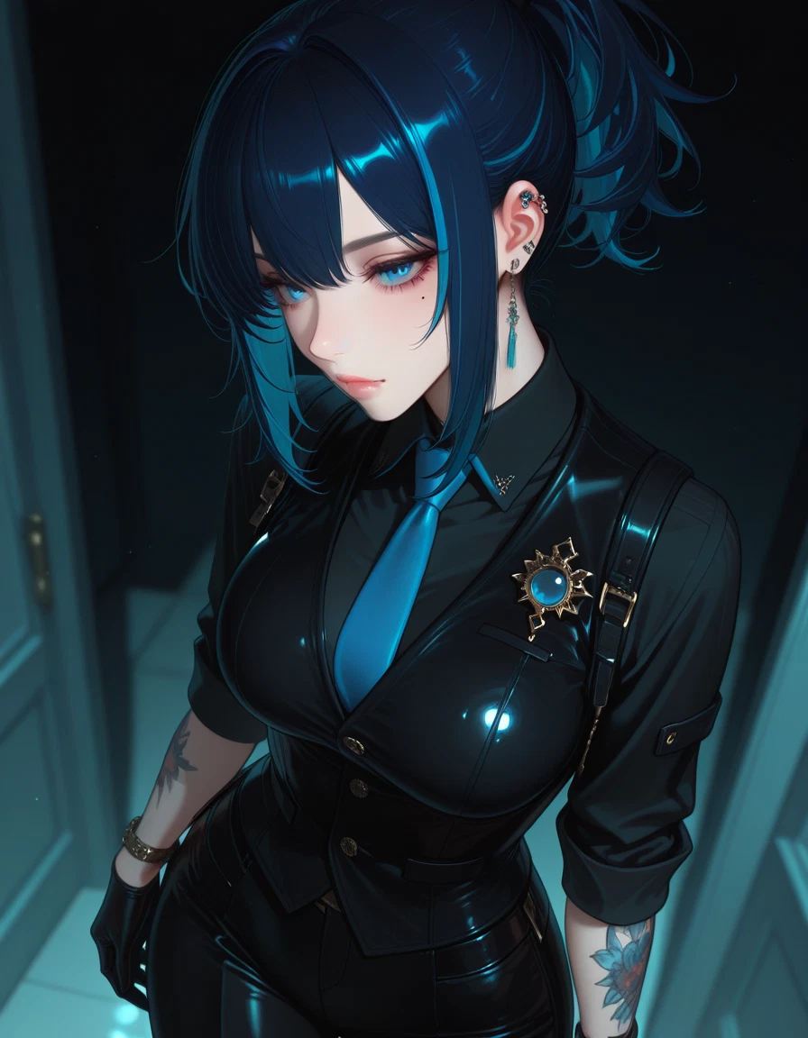 1girl, solo, necktie, breasts, gloves, blue eyes · Yamete.gg