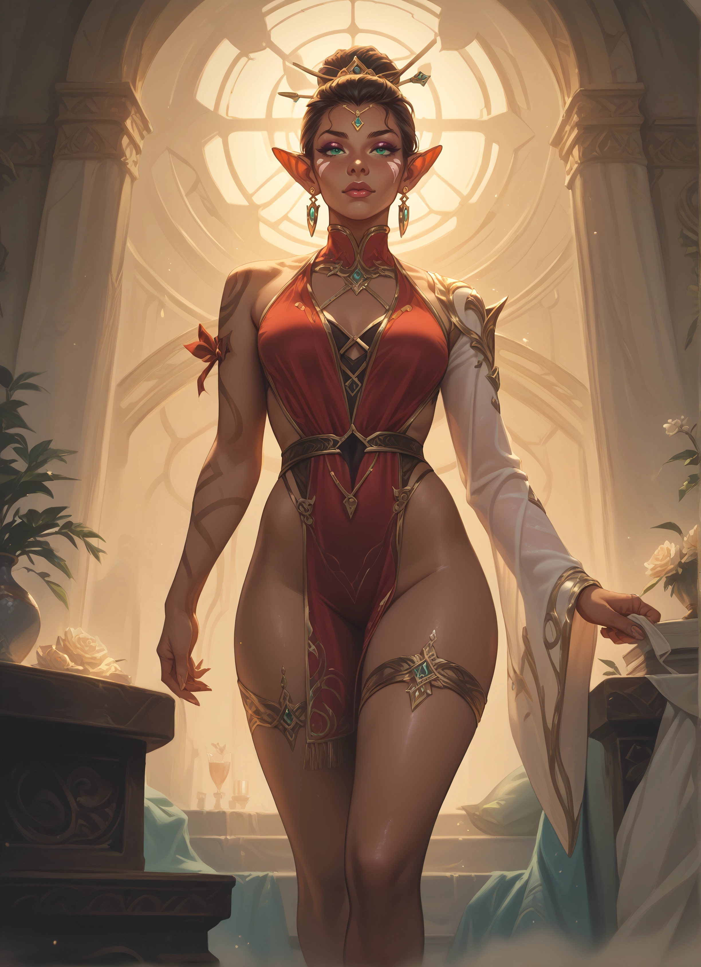 1girl, solo, jewelry, pointy ears, breasts, earrings · Yamete.gg